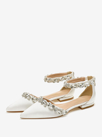 Chaussures De Mariée Sandales Pour Femmes Satin Blanc Bout Pointu Chaussures De Mariée Plates