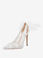 Chaussures De Mariée Transparentes En Dentelle Escarpins Mariage À Bout Pointu