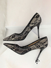 Chaussures De Mariée Transparentes Noires En Dentelle À Bout Pointu Escarpins Mariage