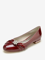 Chaussures De Mariée Vernis PU Haut Bout Rond Perle Talon Bas
