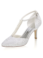 Chaussures de mariée Vintage Ivoire Satin Perlé Bout Pointu Talon Aiguille Chaussures De Mariée