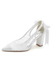 Chaussures de Mariées à Talons Haut Femme en Dentelle avec Bout Pointu avec Noeud Unicolore