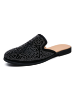 Chaussures de mocassins pour hommes à enfiler avec strass à bout rond en cuir PU