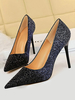 Chaussures de soirée à paillettes femmes bout pointu sans lacet chaussures de soirée à talons hauts