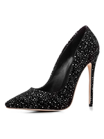 Chaussures de Soirée à Talons Haut Noir avec Paillettes Chaussures de Mariage