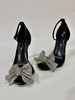 Chaussures de soirée à talons hauts avec strass et nœud sandales à bout ouvert et bride à la cheville