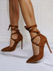 Chaussures de soirée à talons hauts café marron bout pointu talon aiguille chaussures de soirée à lacets