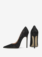 Chaussures de soirée à talons hauts chaussures de bal noires à bout pointu et à paillettes