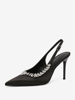 Chaussures de soirée à talons hauts chaussures de bal noires à bout pointu et strass