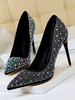 Chaussures de soirée à talons hauts chaussures de soirée en tissu à paillettes bout pointu noir talons aiguilles