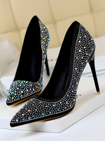 Chaussures de soirée à talons hauts chaussures de soirée en tissu à paillettes bout pointu noir talons aiguilles