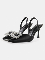 Chaussures de soirée à talons hauts Chaussures de soirée noires à bout pointu et strass