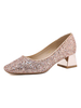 Chaussures de soirée à talons hauts en or rose à bout carré Chaussures de soirée en tissu à paillettes à talons épais