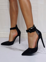 Chaussures de soirée à talons hauts noir bout pointu talon aiguille PU chaussures de soirée supérieures