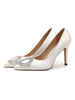 Chaussures de soirée à talons hauts pour femmes; bout pointu blanc; détails en métal; chaussures de soirée
