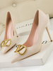 Chaussures de soirée à talons hauts pour femmes Détails en métal abricot Chaussures de soirée en cuir suédé abricot