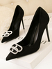 Chaussures de soirée à talons hauts pour femmes en cuir suédé noir bout pointu talon aiguille strass chaussures de soirée