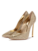 Chaussures de soirée à talons hauts pour femmes en or avec chaussures à bout pointu