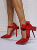 Chaussures de soirée à talons hauts rouges bout pointu nœuds chaussures de soirée talons aiguilles