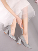 Chaussures de soirée à talons hauts Talons épais Argenté Bout pointu Paillettes Chaussures de soirée en tissu