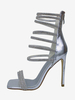 Chaussures de soirée argentées à talons hauts et bout ouvert avec strass et lanières