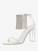 Chaussures de soirée blanches à bout ouvert avec strass et pompons sandales à talons épais transparentes