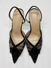 Chaussures de soirée en dentelle à bout ouvert et strass noirs chaussures de soirée à talons hauts et bride arrière