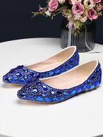 Chaussures de soirée en similicuir blond avec bout pointu et strass Appartements de soirée de luxe