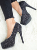 Chaussures de soirée Paillettes talon haut chaussures de soirée bout rond noir