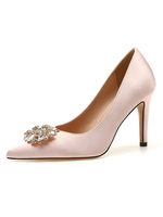 Chaussures de soirée pour femmes Nude bout pointu strass Chaussures de soirée en satin à talons hauts