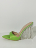 Chaussures de soirée vertes avec strass et pompons mules à talons hauts et bout ouvert