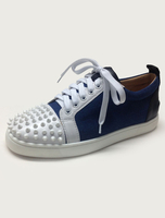 Chaussures de Sport 2021 Bleu en Cuir Bout Rond à Lacets Rivets Chaussures de Sport pour Homme