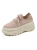 Chaussures de sport pour femmes rose maille bout rond talon compensé à lacets chaussures à plateforme