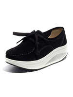 Chaussures de Sports Femmes Plates avec Plateformes à Lacets à Cuir Synthétique en Crôute avec Bout Rond Bicolores