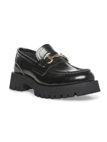 Chaussures en cuir pour femmes Chaînes Basses Chaussures à plateforme noires