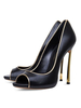 Chaussures exquises à bout ouvert à talons aigus en cuir noir color-block mocassin