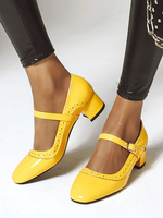 Chaussures femme à petit talon carré Mary Jane Vintage Escarpins jaunes