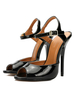 Chaussures femme à talons hauts sandales sexy à bout ouvert verni noir