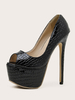Chaussures femme noir bout ouvert plateforme talon haut escarpins en cuir verni