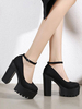 Chaussures femme plateforme talon épais boucle réglable noir en micro daim