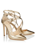 Chaussures Femmes 2021 Talon Haut Doré Orteil Pointu Criss Croix Chaussures De Robe