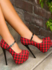 Chaussures Femmes 2021 Talon Plateforme Rouge Amande Écossais Mary Jane Chaussures Talon Haut