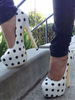 Chaussures Femmes 2022 Talon Plateforme Blanc Amande à Pois Imprimé Talon Haut Chaussures Vintage