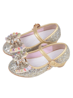 Chaussures Filles 2021 Or Glitter Bout Rond Bow Boucle Détail Chaussures de Soirée