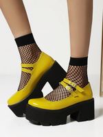 Chaussures Gothic Lolita Cuir Yellow PU Cuir Round Toe Daily Casual Date-up Chaussures Lolita