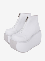 Chaussures gothiques Lolita avec détails en métal blanc chaussures Lolita à talons compensés en cuir PU métallisé