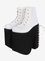 Chaussures gothiques Lolita avec œillets métalliques blancs bout rond chaussures Lolita en cuir PU