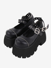 Chaussures gothiques Lolita avec œillets métalliques noirs bout rond chaussures Lolita en cuir PU