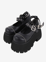 Chaussures gothiques Lolita avec œillets métalliques noirs bout rond chaussures Lolita en cuir PU