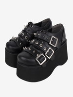 Chaussures gothiques Lolita avec œillets métalliques noirs escarpins Lolita en cuir PU à bout rond